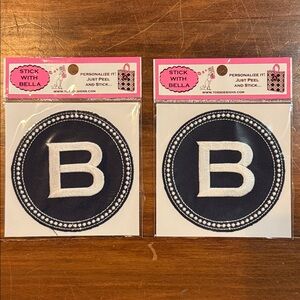 NIP TOSS Designs Peel & Stick Embroidered B Initial Patch Bella Set 2 Blue White